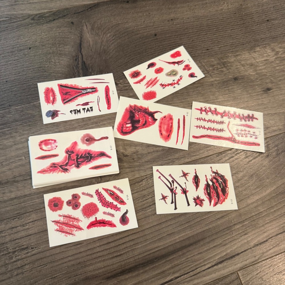 Halloween Horror Wound Temporary Tattoos Bloody Gash Stitches Zombie SFX Set